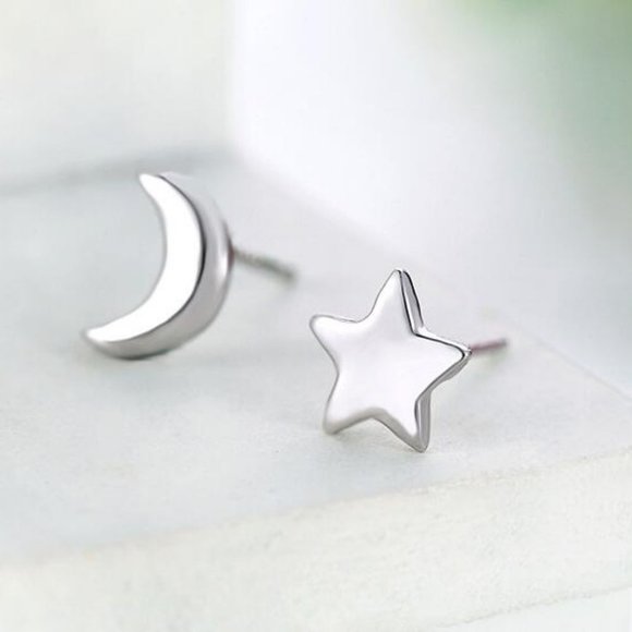 NEW 925 Sterling Silver Moon Star Stud Earrings C - Picture 5 of 7